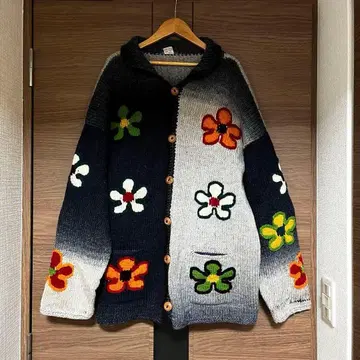 에콰도르 플라워 니트 가디건 빈티지