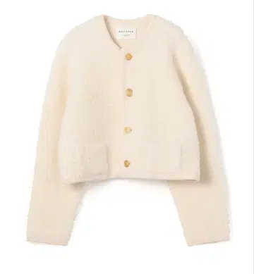 MACPHEE 맥피 무스탕 크루넥 가디건 화이트