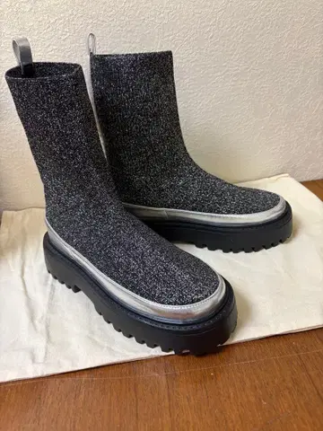 통굽 라메 믹스 니트 부츠 SY 슬립온 부츠