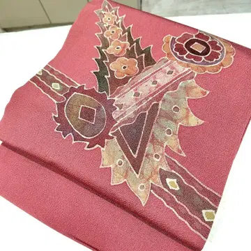 나고야 오비 로우케츠 염색 새상품급 크레이프 원단 히토코시 손그림