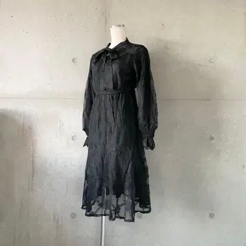 택 포함 새상품 블랙 레이스 보타이 리본 원피스