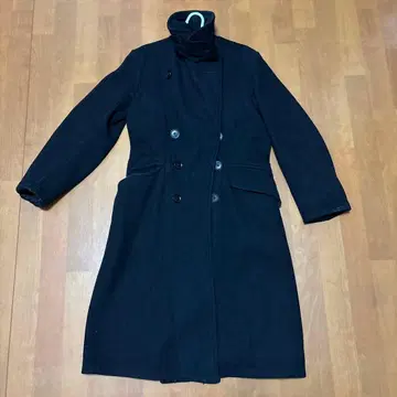 archive 더블 브레스트 롱 코트 블랙