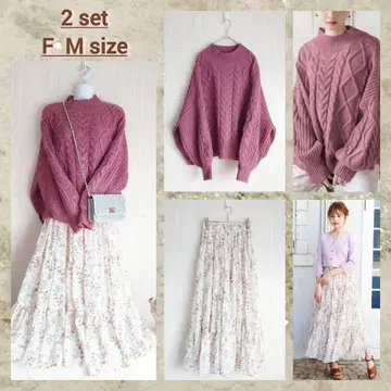 화사한 연 핑크와 흔들리는 꽃무늬 스타일 코디 세트 2점 코디 판매