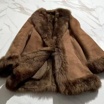 무스탕 양가죽 퍼 코트 브라운 플라이트 자켓 브라운