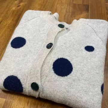 도트 무늬 긴팔 가디건 그레이 캐시미어 100