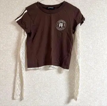 ABEUNDMO 레이스 레이어드 상의 브라운 시나탄