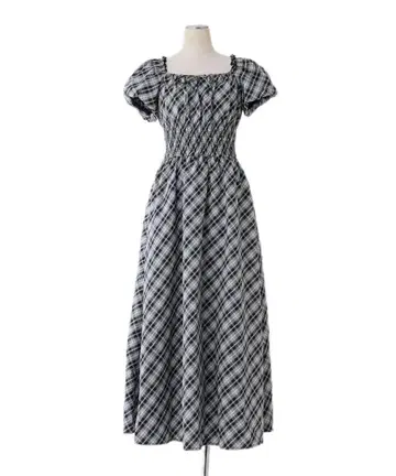 [택 포함 새상품] NICE CLAUP 셔링 반팔 원피스 체크 M