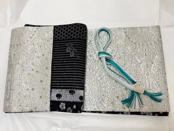 후쿠로 오비 은색과 그린과 블랙의 리버서블 허리띠 세트