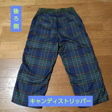 캔디스트리퍼 앞 그린 코듀로이 뒤 그린 체크 와이드 팬츠