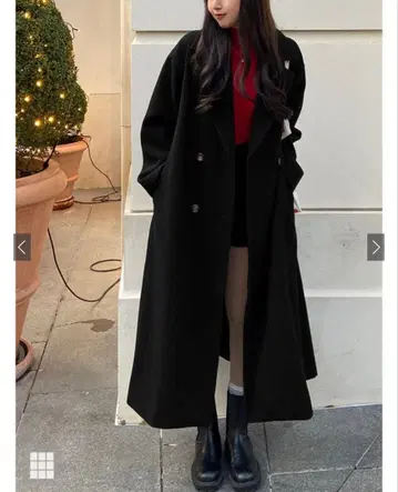 울 혼방 더블 브레스트 롱 코트 F