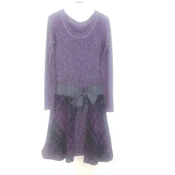 알베르타 페레티 보라색 라메 믹스 긴팔 무릎 기장 원피스