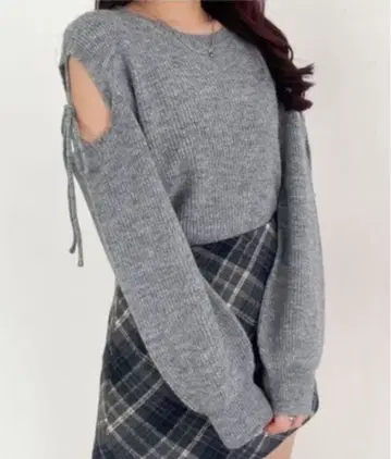 Heather 숄더 슬릿 리본 니트 그레이 18, FREE