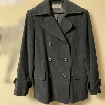 VAN 울 100% 더블 브레스트 피코트 다크 그레이