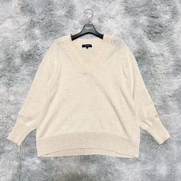 언타이틀 2 V넥 니트 스웨터 무지 베이지 출퇴근 이탈리아 실