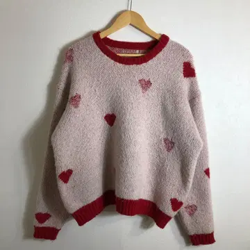 L 사이즈 하트 무늬 레드 핑크 니트 스웨터
