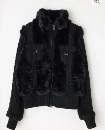 laguagem CABLE KNIT FAUX FUR 블루종