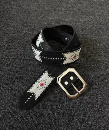 y2k 스터드 장식 블랙 가죽 벨트