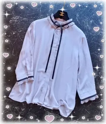 토코 클로젯 보타이 리본 옷깃 플리츠 블라우스 바이컬러