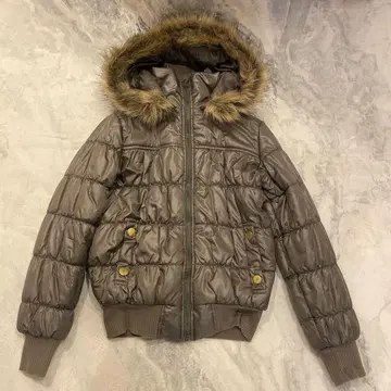 y2k 눕시 시크 스타일 다운 자켓 퍼 후드 M