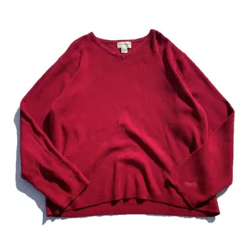 [90s] 에디 바우어 V넥 코튼 니트 버건디 L