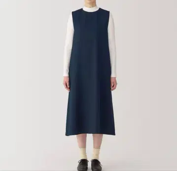 무인양품 기모 점퍼 원피스 네이비
