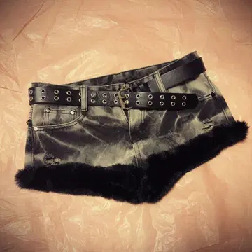 헤이세이 갸루 Y2K 퍼 달린 데님 숏팬츠 레어