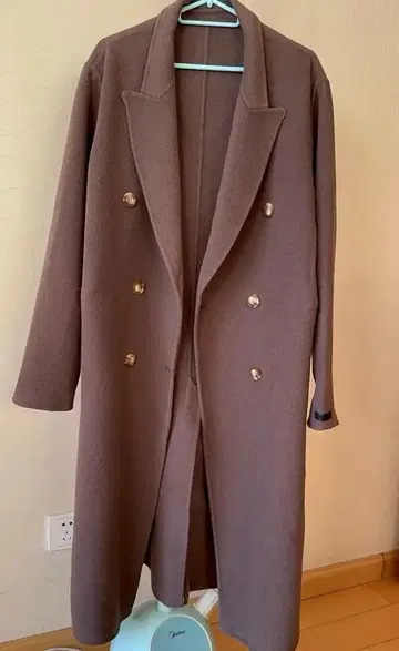 브라운 더블 브레스트 롱 코트