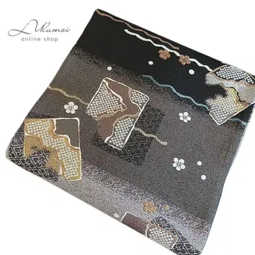 LULU3 후쿠로 오비 꽃 줄무늬 블랙 그레이