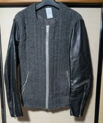 name.네임 소매 가죽 니트 자켓