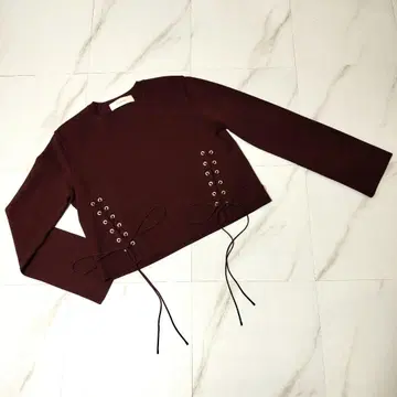 르쉘 블루 사이드 레이스업 니트 와인 레드 숏 기장