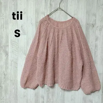 tii. 로우 게이지 니트 스웨터 핑크 S 루즈핏 모에 소매