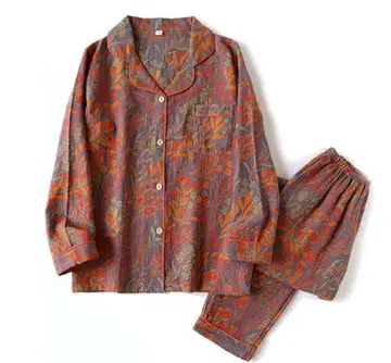 꽃무늬 파자마 세트 (오렌지 그린) 면 100% 더블 거즈 3 L