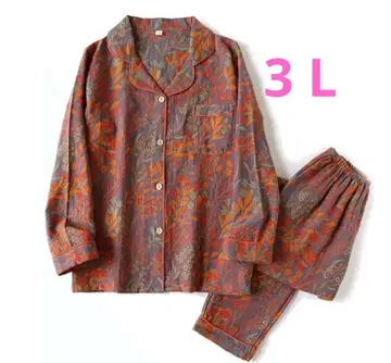 꽃무늬 파자마 세트 (오렌지 그린) 면 100% 더블 거즈 3 L