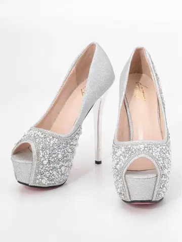 실버 비쥬 오픈토 하이힐