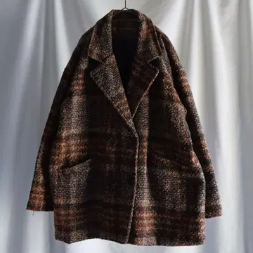 00s archive 오버 사이즈 헤링본 혼방 체크 더블 자켓