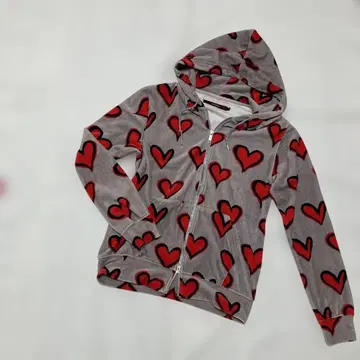 JOYRIC 하트 무늬 올 패턴 후드티 M 그레이 더블 지퍼