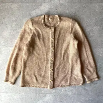 vintage 라메 니트 가디건 쇼와 레트로 더스티 핑크 페어리