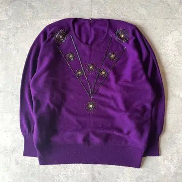 빈티지 비즈 자수 니트 풀오버 쇼와 레트로 클래식 보라색