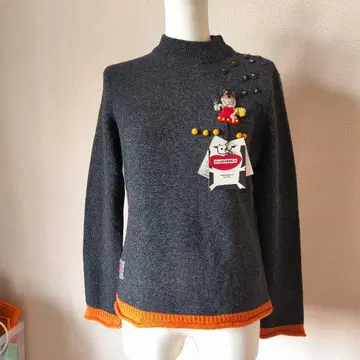 미사용 올리브 브랜치 다크 그레이 니트 스웨터 긴팔 M 아플리케