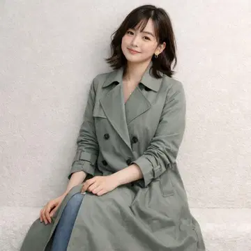 [택 포함] PAGEBOY 트렌치코트 S 그린 여성용 A라인