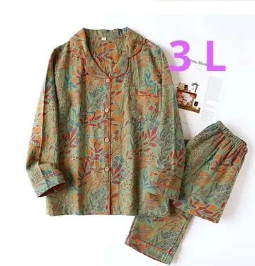 꽃무늬 코튼 파자마 세트 면 100% 더블 거즈 파자마 3L