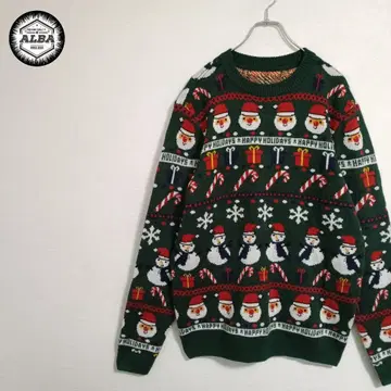 [ 새상품급 ] 스웨터 니트 크리스마스 눈사람 산타클로스 녹색 그린
