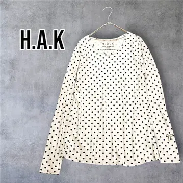 하쿠 긴팔 티셔츠 긴팔 T셔츠 도트 코튼 리본 자수 베이지