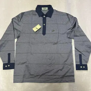 크로커다일 체크 무늬 피케 셔츠 네이비