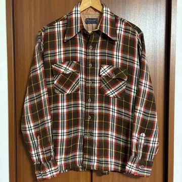 좋은 배색 빈티지 70s 플란넬 셔츠 M WOOD LAND 체크 무늬