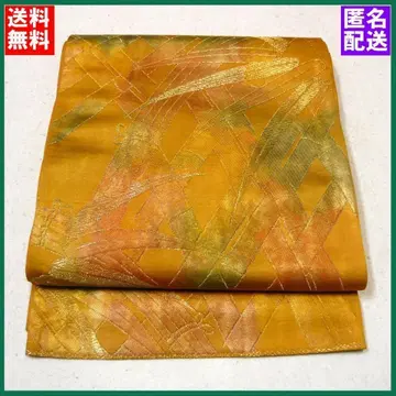 후쿠로 오비 순수 실크 박 금실 사사타케와 카고메 문양 익명 배송