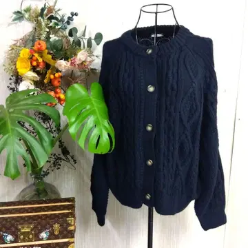 새상품! GU 네이비 케이블 코쿤 가디건 XL