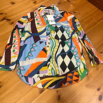 ZARA 기하학 패턴 긴팔 셔츠 XS