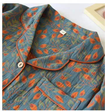 잎자루 3L 룸웨어 면 100% 더블 거즈 파자마