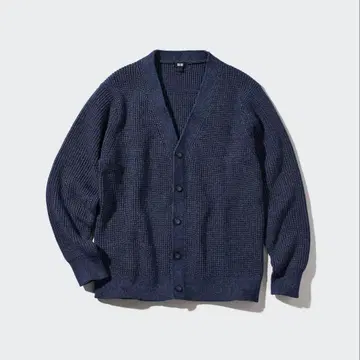 새상품 유니클로 미들 게이지 V넥 가디건 니트 블루 L
